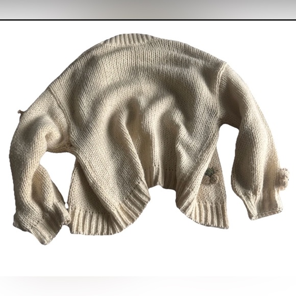 Anthropologie Maeve Chunky Knitted Cream 3D Floral Embellished Cardigan - Picture 9 of 10